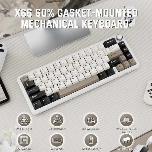 ATTACK SHARK X66 Wireless Mechanical Keyboard with Side Printed PBT Keycaps